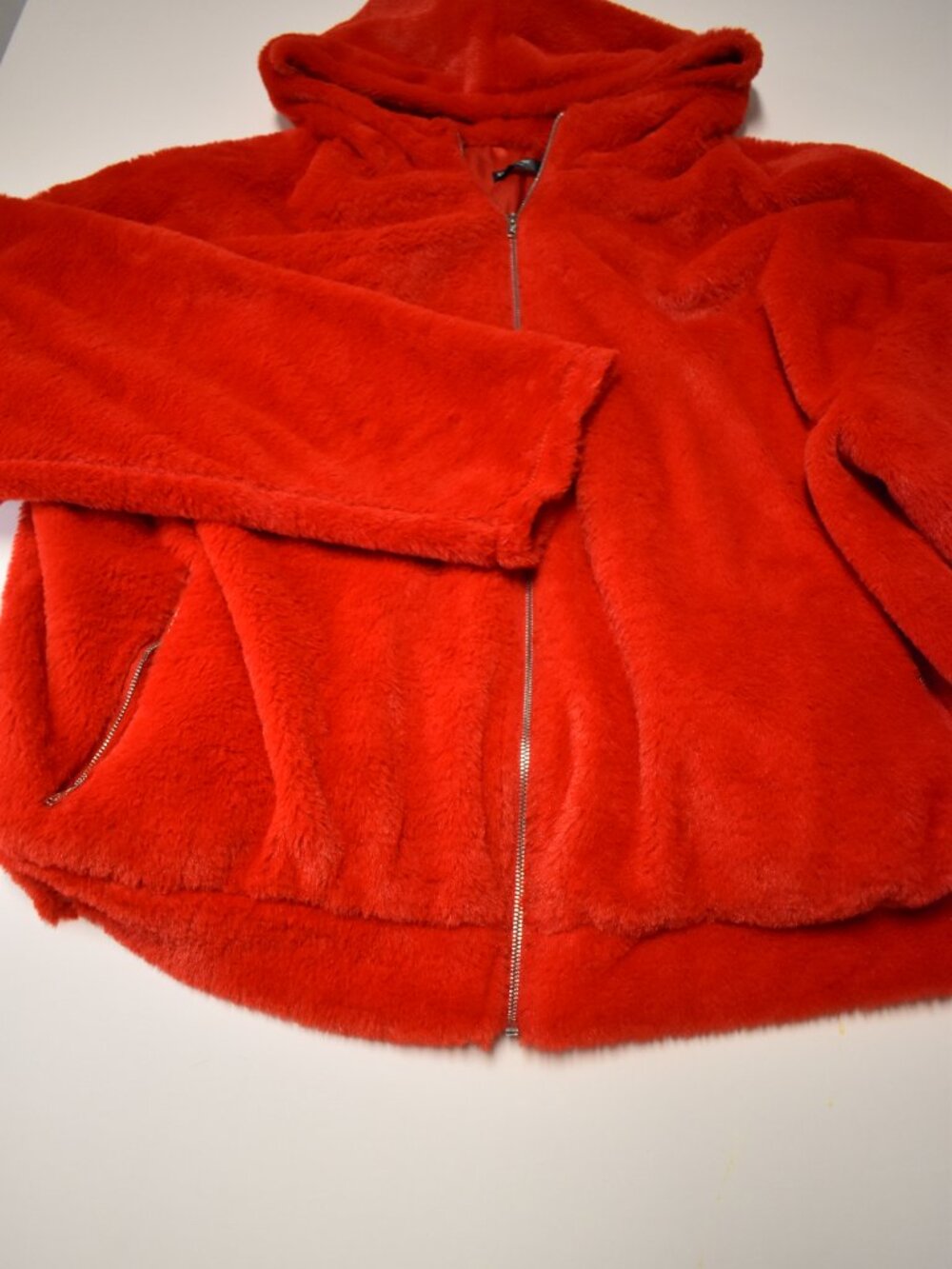 SHEIN Curve Womens 3XL Red Faux Fur Hooded Jacket Full Zip Plush Coat Plus Size
